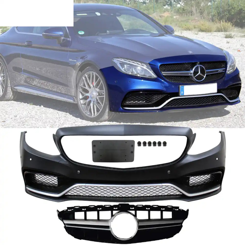 2015-2018 Mercedes-Benz W205 C Class C63 Front Bumper w/ Silver Grille