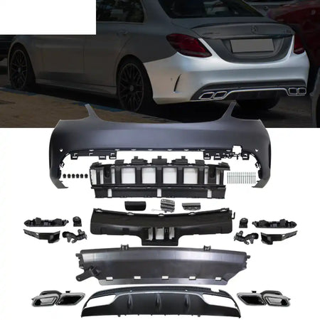 2015-2018 Mercedes-Benz W205 C Class Rear Bumper Cover w/ Muffler Tip
