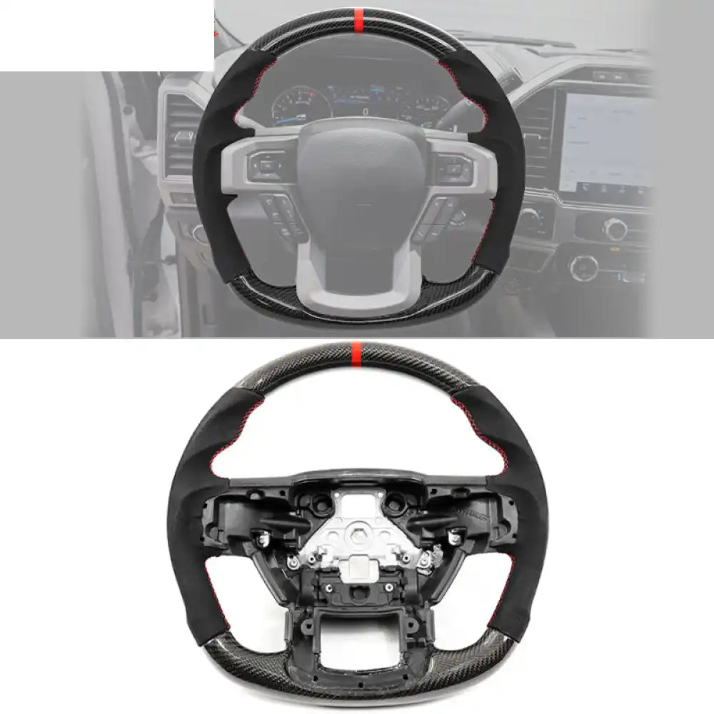 2015-2020 Ford F-150 Steering Wheel Carbon Fiber Carbon Fiber, Alcantara / Black w/ Red Stitch & Indicator