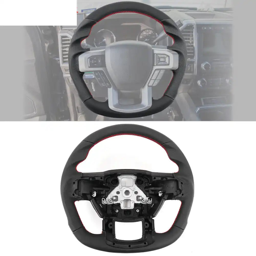 2015-2020 Ford F-150 Steering Wheel Carbon Fiber Perforated Leather / Black w/ Red Stitch