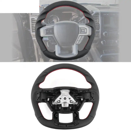 2015-2020 Ford F-150 Steering Wheel Carbon Fiber Perforated Leather / Black w/ Red Stitch