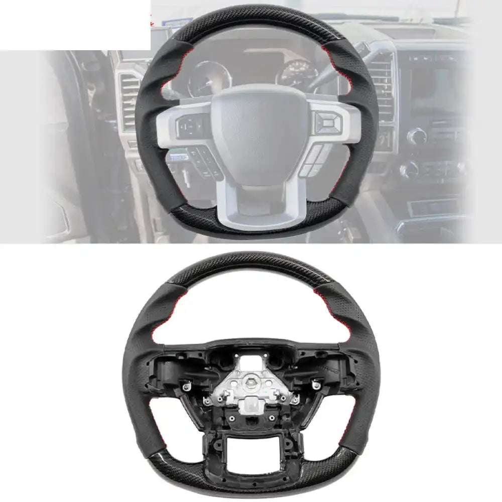 2015-2020 Ford F-150 Steering Wheel Carbon Fiber Carbon Fiber, Perforated Leather / Black w/ Red Stitch