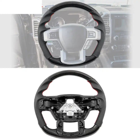 2015-2020 Ford F-150 Steering Wheel Carbon Fiber Carbon Fiber, Perforated Leather / Black w/ Red Stitch