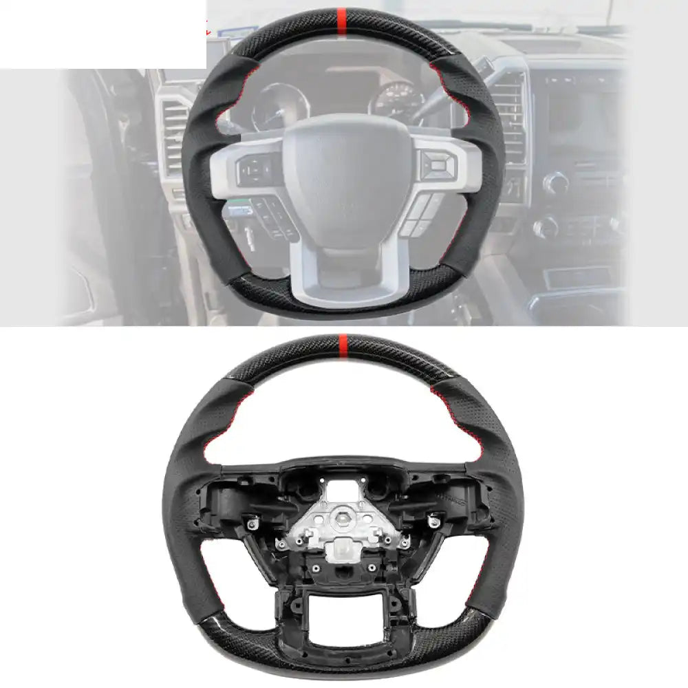 2015-2020 Ford F-150 Steering Wheel Carbon Fiber Carbon Fiber, Perforated Leather / Black w/ Red Stitch & Indicator