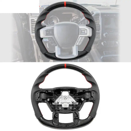 2015-2020 Ford F-150 Steering Wheel Carbon Fiber Carbon Fiber, Perforated Leather / Black w/ Red Stitch & Indicator