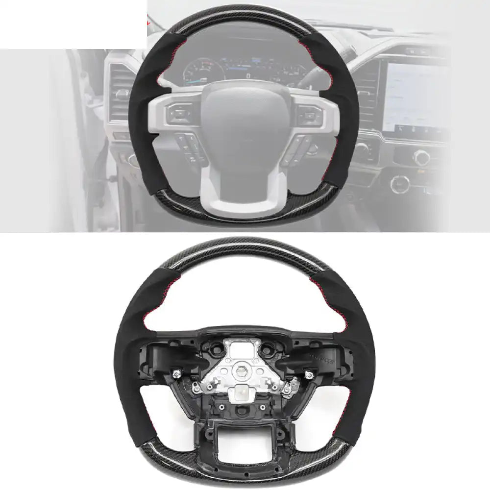 2015-2020 Ford F-150 Steering Wheel Carbon Fiber Carbon Fiber, Synthetic Suede / Black w/ Red Stitch