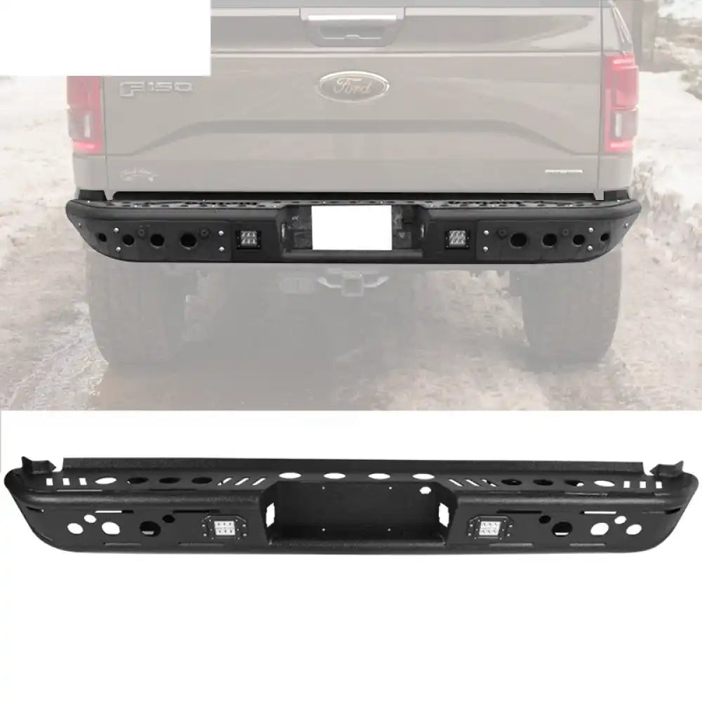2015-2022 Ford F150 Textured Black Rear Bumper Guard LED Lights Lamp
