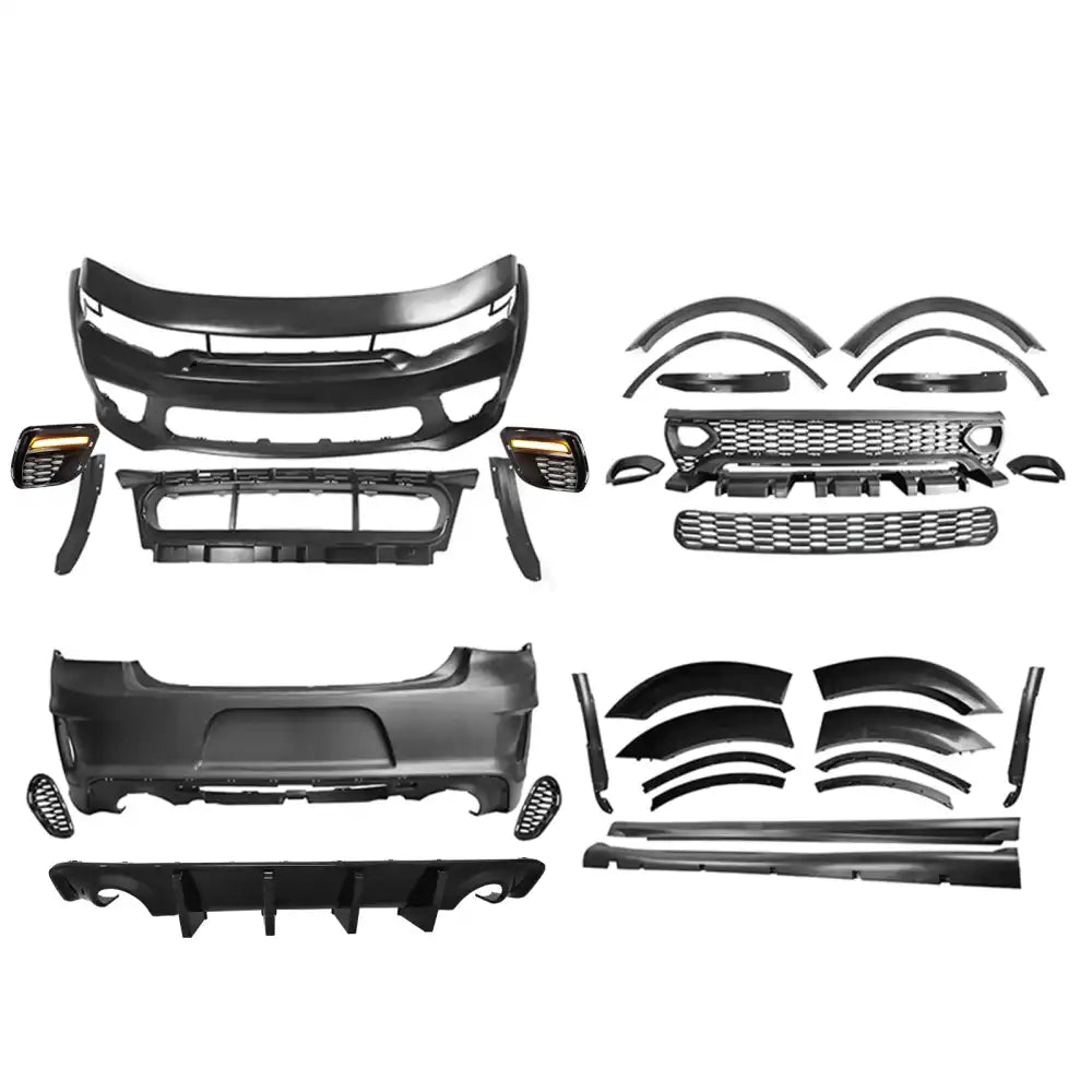 2015-2023 Charger IKON Gloss Black Front Rear Bumper Covers LED PP Gloss Black