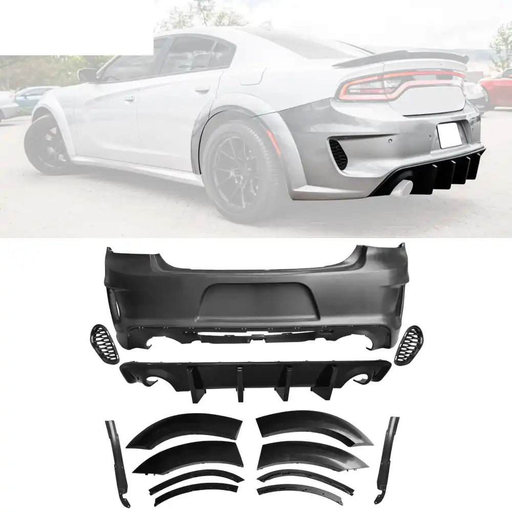 2015-2023 Charger IKON Gloss Black Front Rear Bumper Covers LED PP Gloss Black