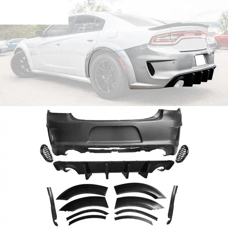 2015-2023 Charger IKON Gloss Black Front Rear Bumper Covers LED PP Gloss Black