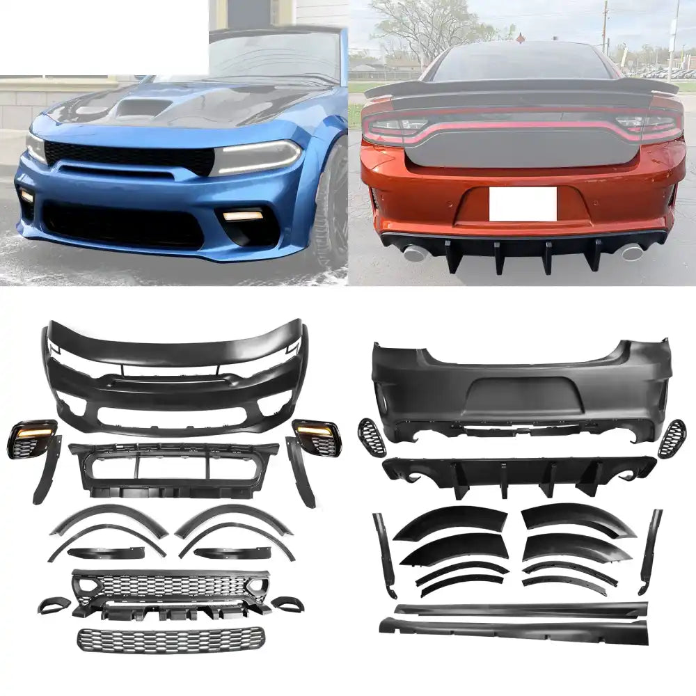 2015-2023 Charger IKON Gloss Black Front Rear Bumper Covers LED PP Gloss Black