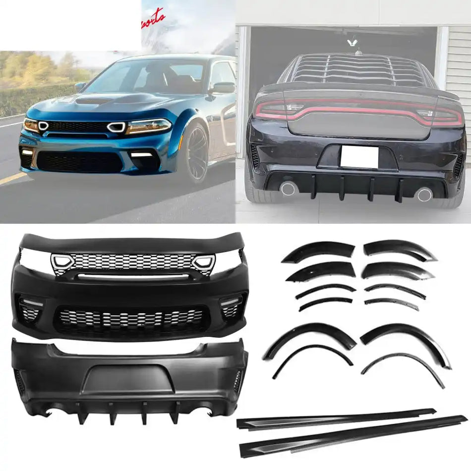 2015-2023 Charger IKON Matte Black Front Rear Bumper Covers LED Grille