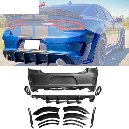 2015-2023 Charger IKON Matte Black Front Rear Bumper Covers LED Grille