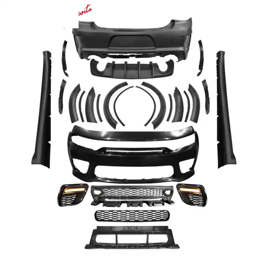 2015-2023 Charger IKON Matte Black Front Rear Bumper Covers LED Grille