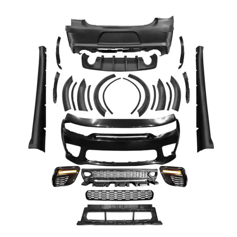 2015-2023 Charger IKON Matte Black Front Rear Bumper Covers LED PP Matte Black