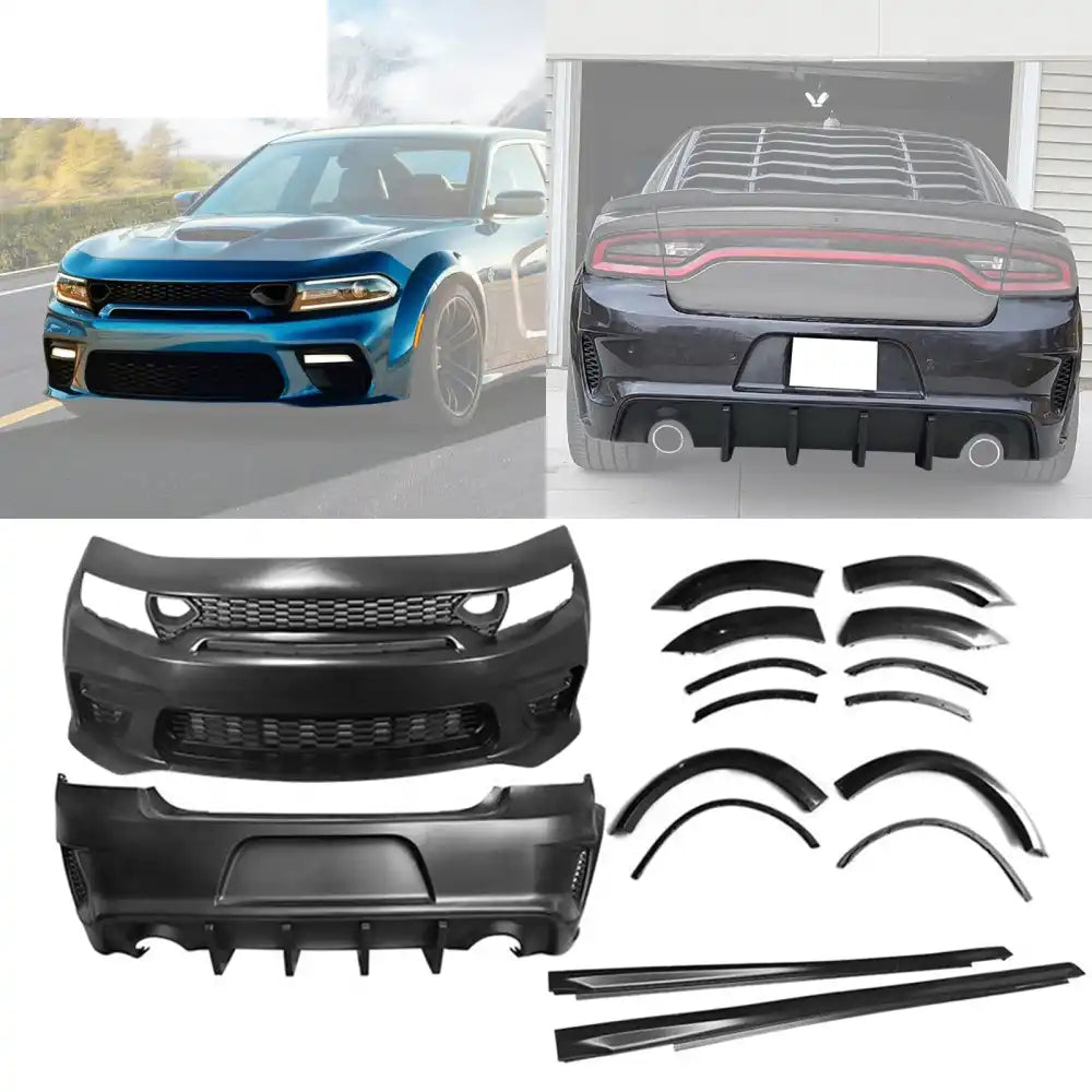 2015-2023 Charger IKON Matte Black Front Rear Bumper Covers LED PP Matte Black