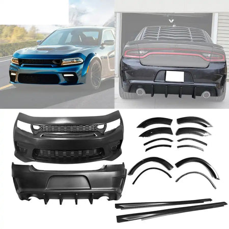 2015-2023 Charger IKON Matte Black Front Rear Bumper Covers LED PP Matte Black