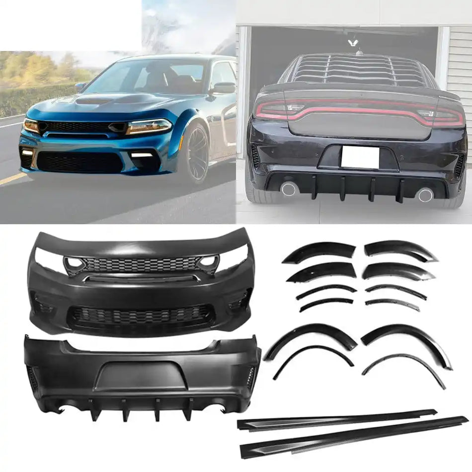 2015-2023 Charger IKON Matte Black Front Rear Bumper Covers LED PP Matte Black