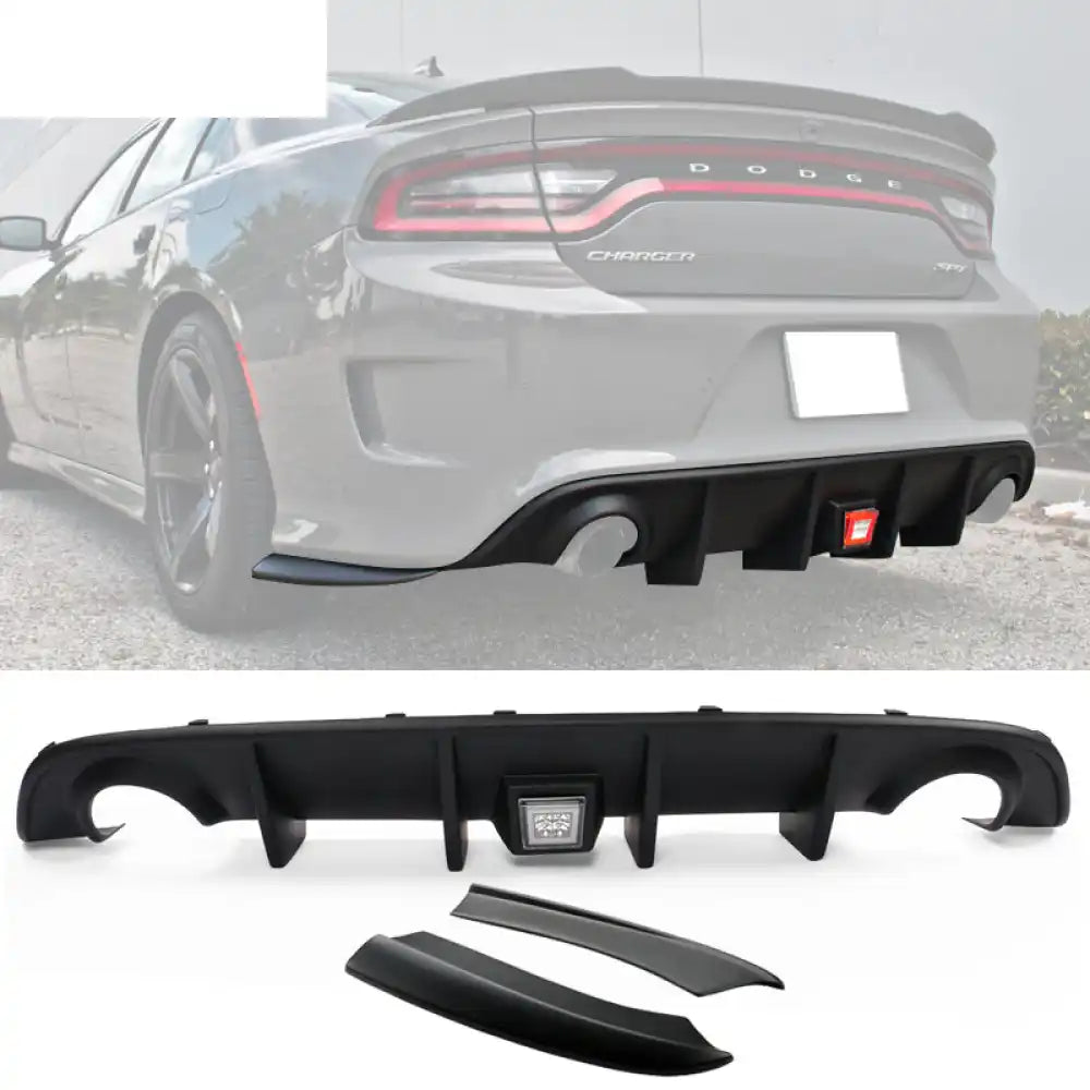 2015-2023 Charger SRT Rear Diffuser PP 3RD LED Brake Lamp Black Diffuser Lip w / Clear Brake Lamp