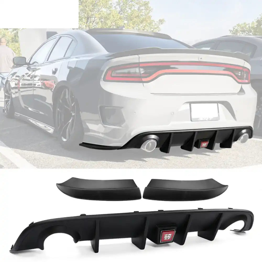 2015-2023 Charger SRT Rear Diffuser PP 3RD LED Brake Lamp Black Diffuser Lip w / Red Brake Lamp