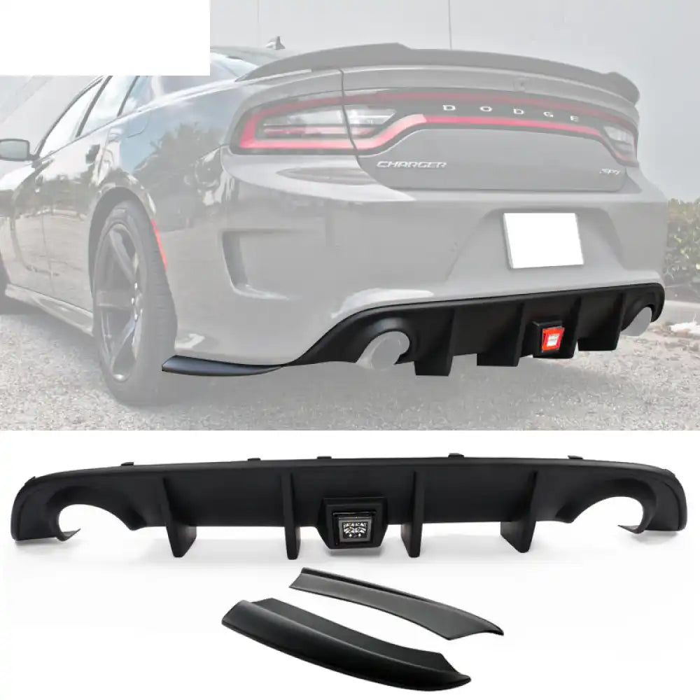 2015-2023 Charger SRT Rear Diffuser PP 3RD LED Brake Lamp Black Diffuser Lip w / Smoke Brake Lamp