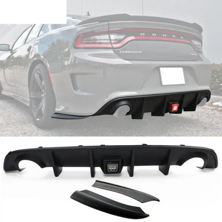 2015-2023 Charger SRT Rear Diffuser PP 3RD LED Brake Lamp Black Diffuser Lip w / Smoke Brake Lamp