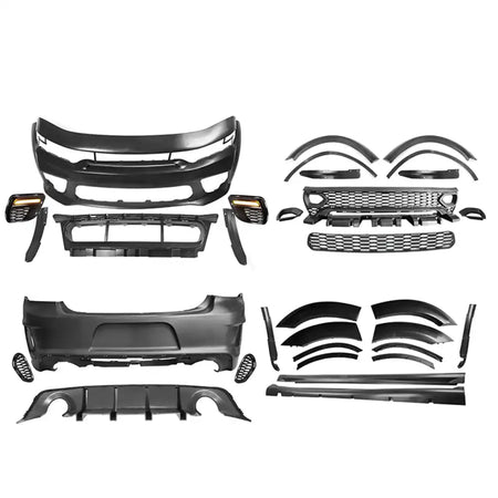 2015-2023 Charger Widebody Rear Bumper Covers W/ SRT Grilles LED ABS Carbon Fiber Print