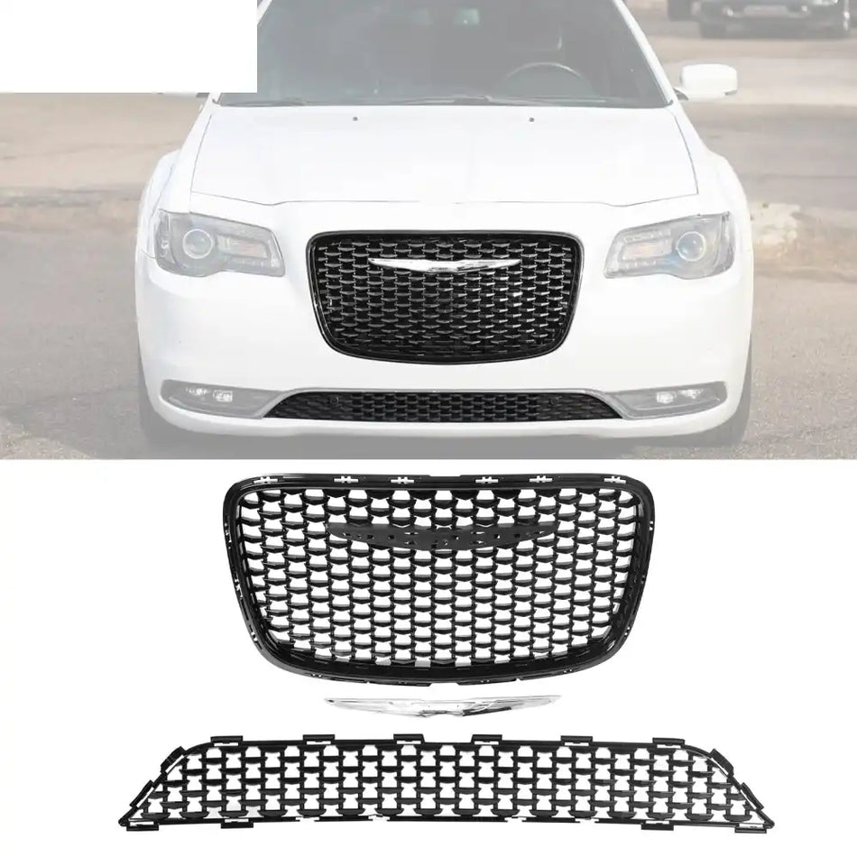 2015-2023 Chrysler 300 Gloss Black 300S Sport Upper Lower Grilles ABS Gloss Black
