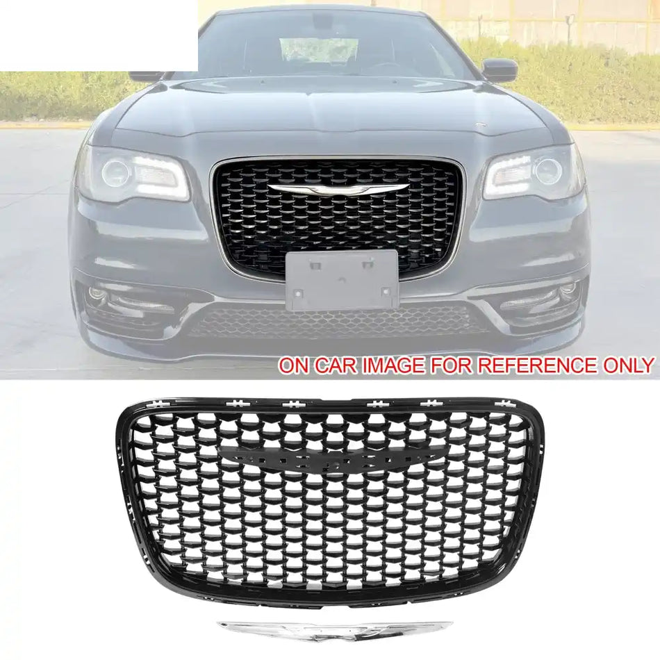 2015-2023 Chrysler 300 Gloss Black ABS Upper Grille + PP Lower Grille Gloss Black