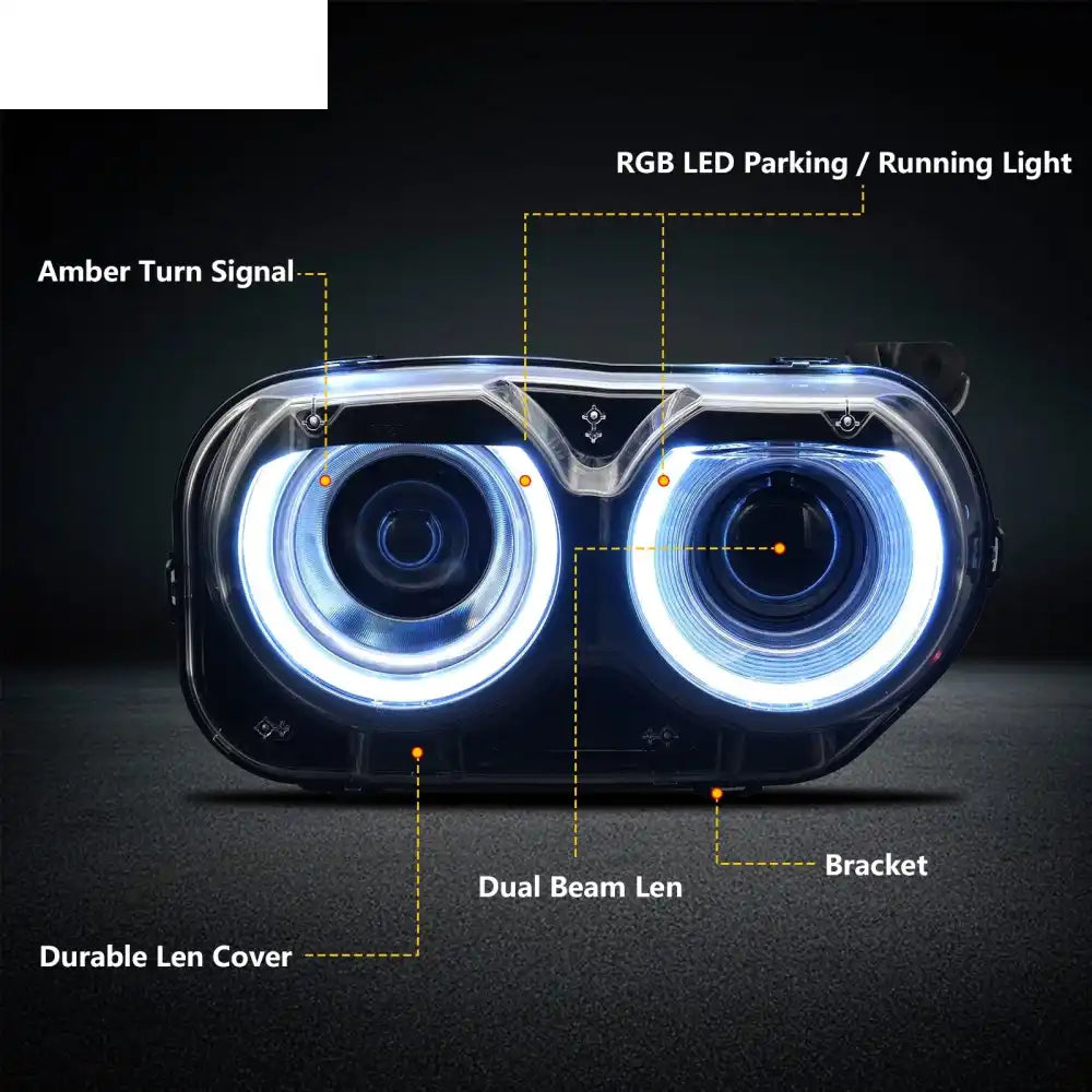 2015-2023 Dodge Challenger RGB DRL LED Headlights Lamps with 10 Colors