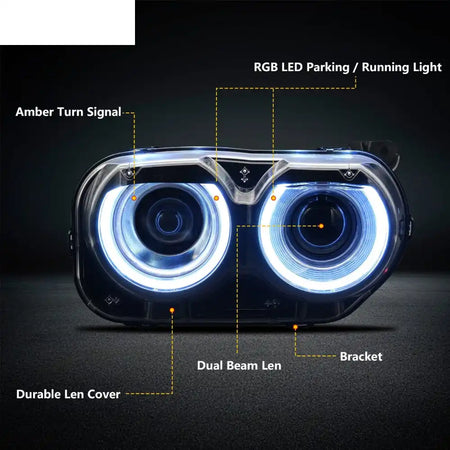 2015-2023 Dodge Challenger RGB DRL LED Headlights Lamps with 10 Colors