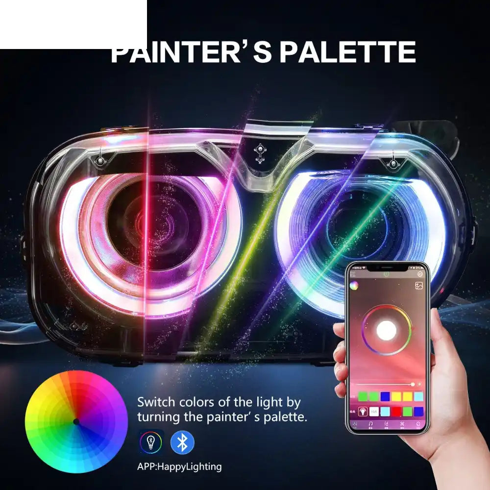 2015-2023 Dodge Challenger RGB DRL LED Headlights Lamps with 10 Colors
