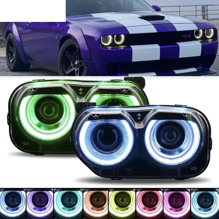 2015-2023 Dodge Challenger RGB DRL LED Headlights Lamps with 10 Colors