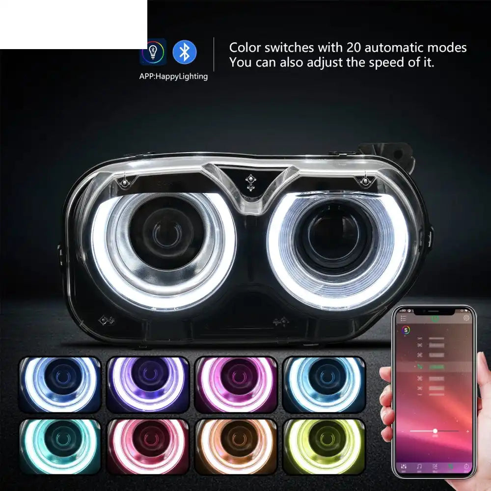 2015-2023 Dodge Challenger RGB DRL LED Headlights Lamps with 10 Colors