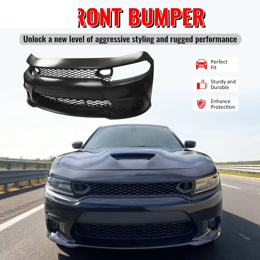 2015-2023 Dodge Charger 19 SRT Hellcat Front Bumper Cover W/Fog Lamps Unpainted Black