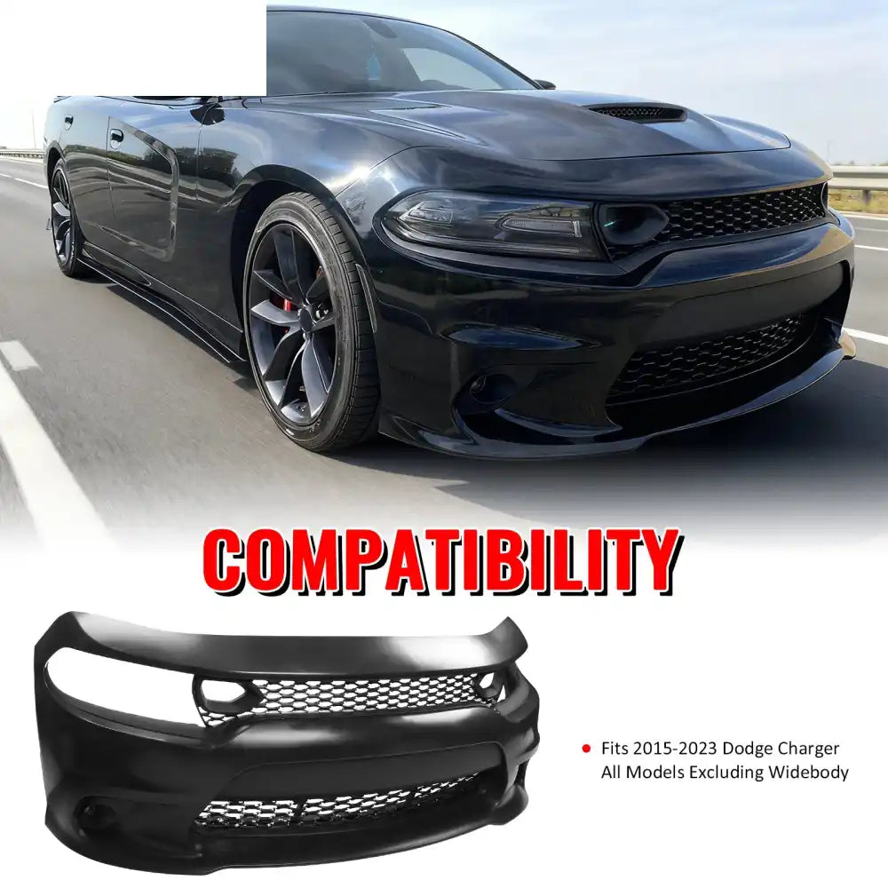 2015-2023 Dodge Charger 19 SRT Hellcat Front Bumper Cover W/Fog Lamps Unpainted Black