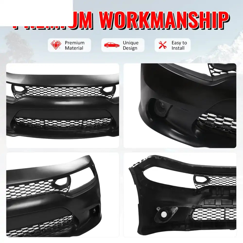 2015-2023 Dodge Charger 19 SRT Hellcat Front Bumper Cover W/Fog Lamps Unpainted Black