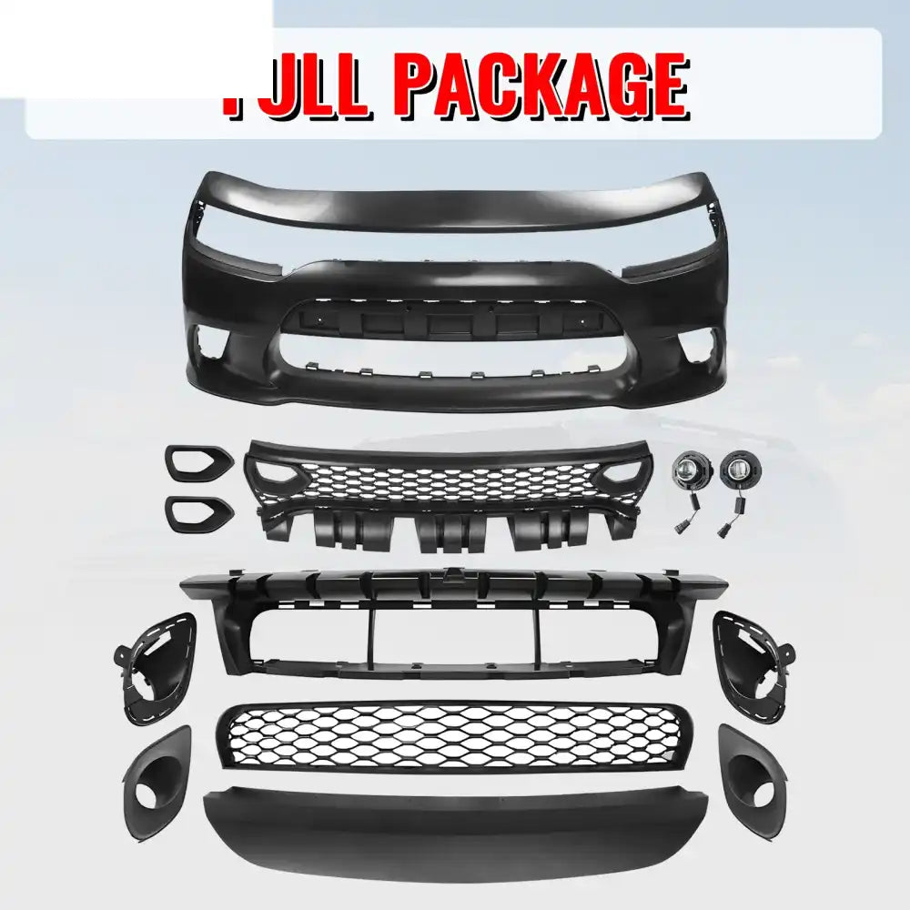 2015-2023 Dodge Charger 19 SRT Hellcat Front Bumper Cover W/Fog Lamps Unpainted Black