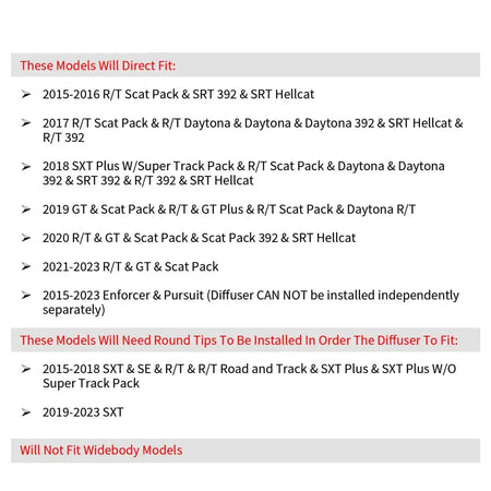 2015-2023 Dodge Charger Black Rear Bumper Diffuser Red Brake Light PP