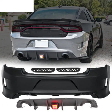 2015-2023 Dodge Charger Black Rear Bumper Diffuser Red Brake Light PP