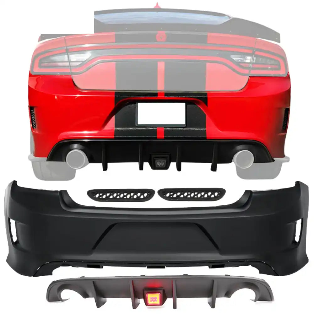 2015-2023 Dodge Charger Black Rear Diffuser Lip Smoke Brake Light PP