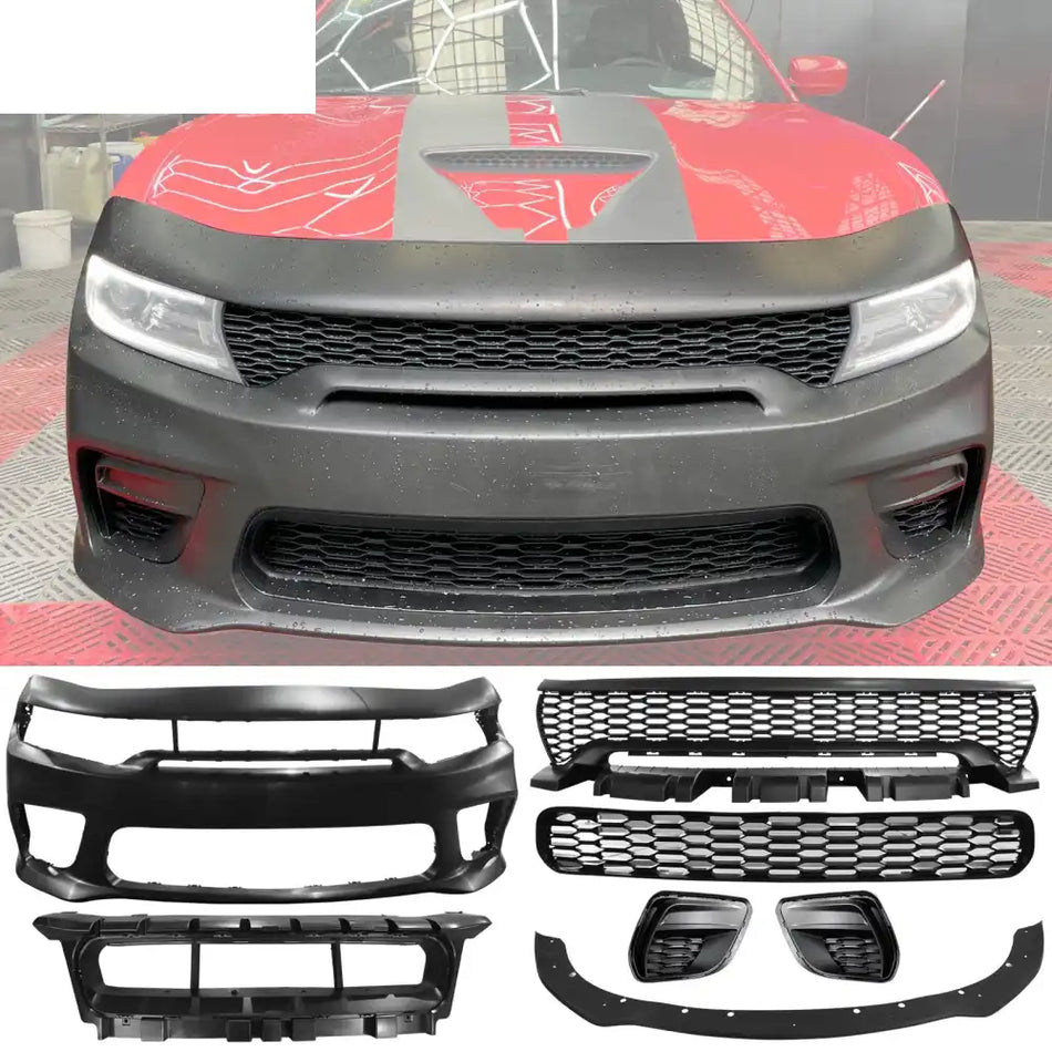 2015-2023 Dodge Charger Front Bumper Cover Grill Kit Widebody Black PP Matte Black