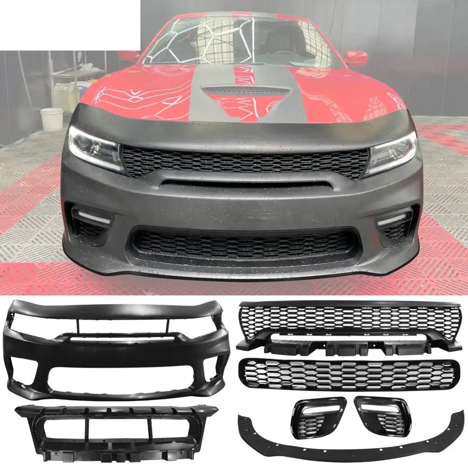 2015-2023 Dodge Charger Front Bumper Cover Grill LED Widebody Black PP Matte Black