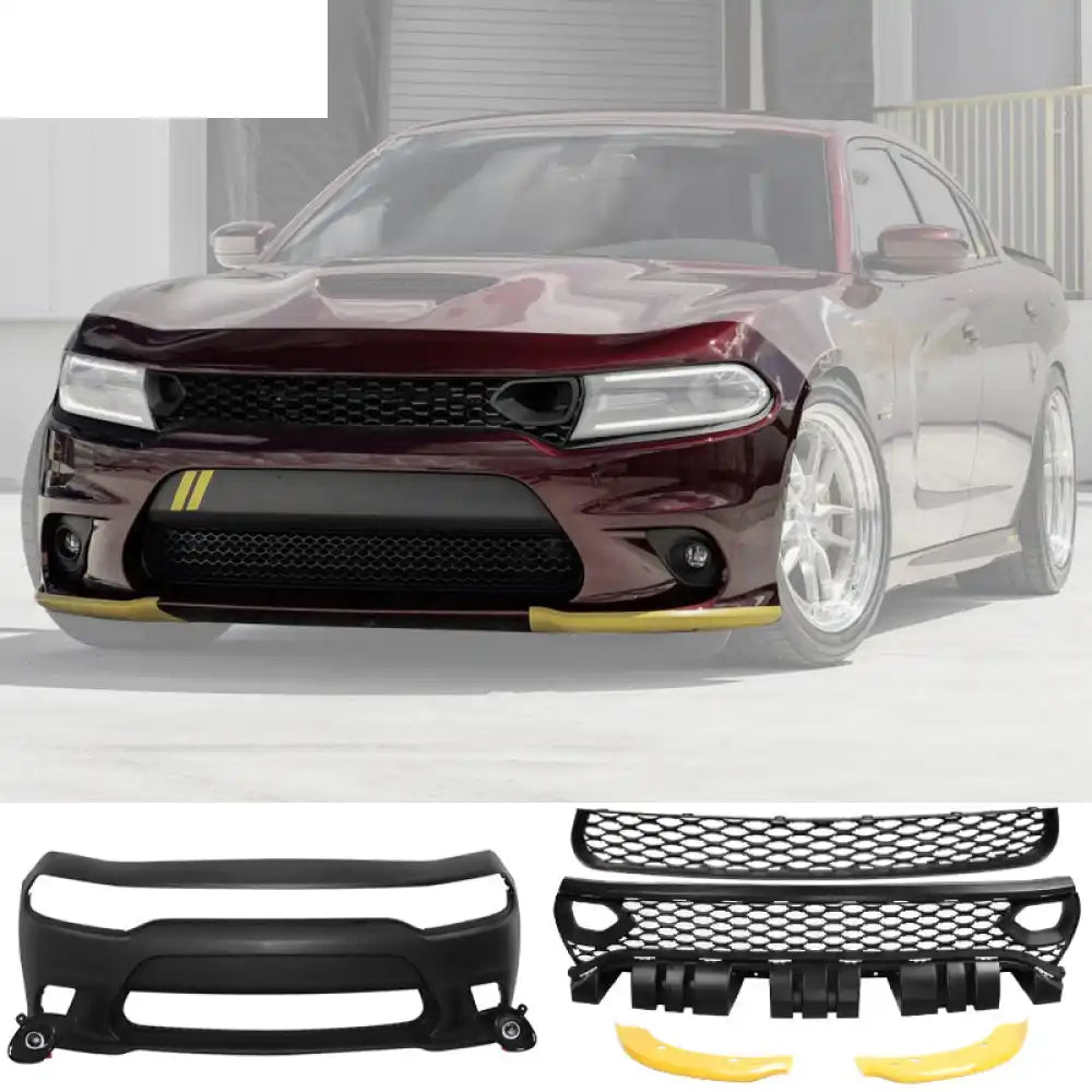 2015-2023 Dodge Charger Front Bumper + Foglights + 2019 Grilles PP