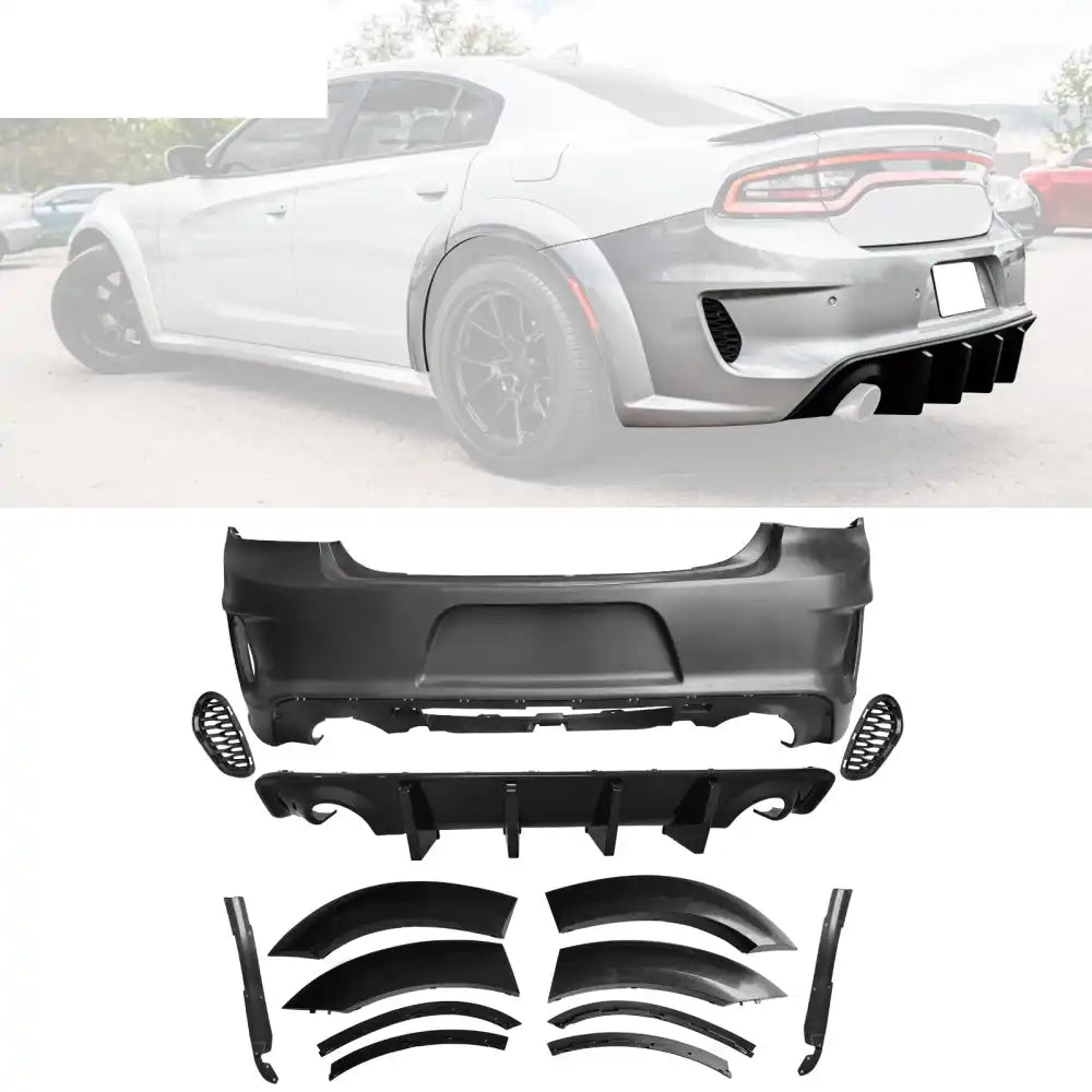 2015-2023 Dodge Charger IKON Gloss Black Front Rear Bumper Covers PP Gloss Black