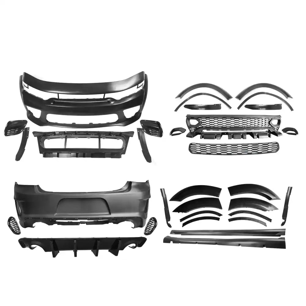 2015-2023 Dodge Charger IKON Gloss Black Front Rear Bumper Covers PP Gloss Black