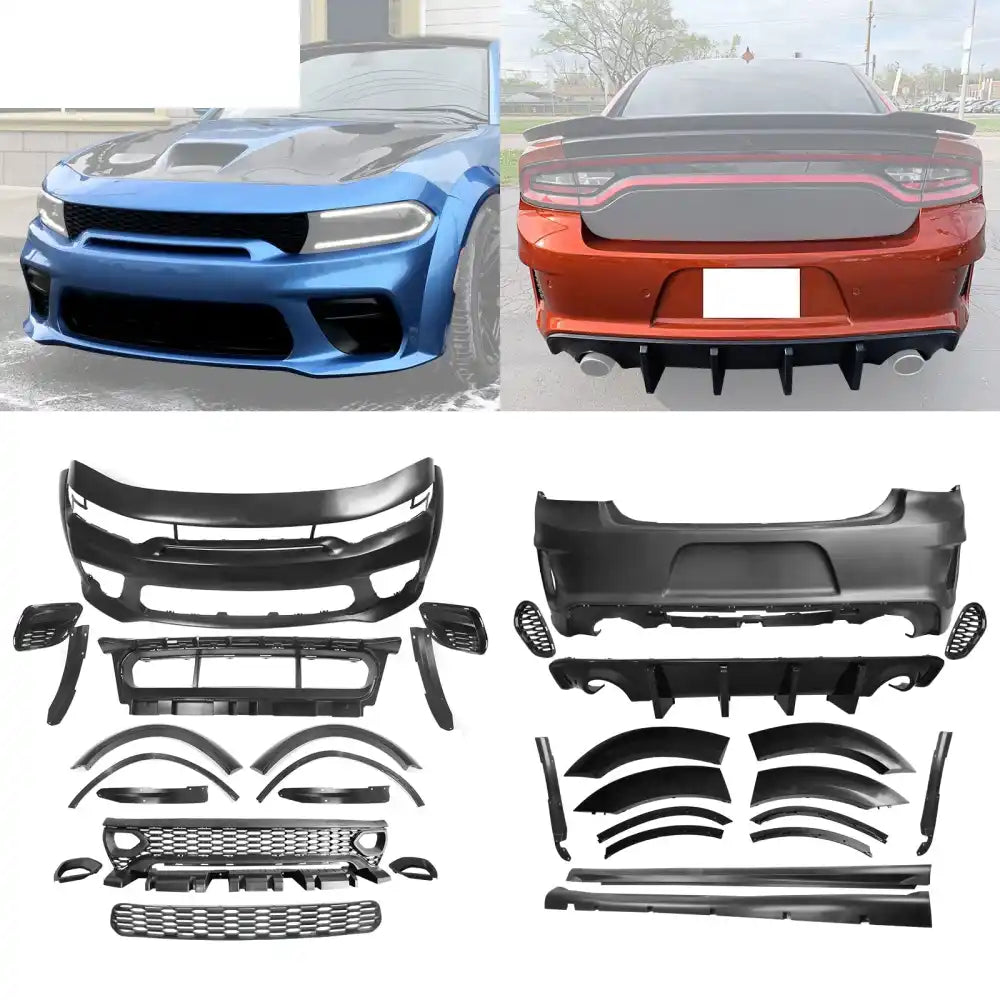 2015-2023 Dodge Charger IKON Gloss Black Front Rear Bumper Covers PP Gloss Black