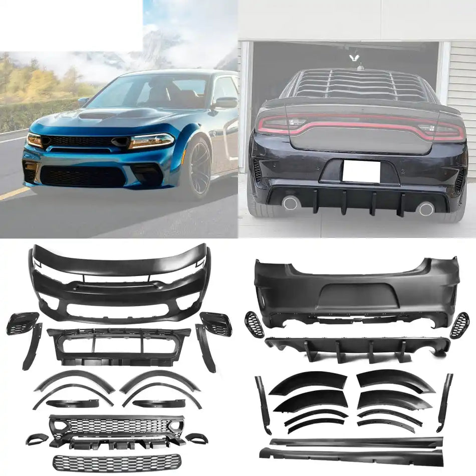 2015-2023 Dodge Charger IKON Matte Black Front Rear Bumper Covers PP Matte Black