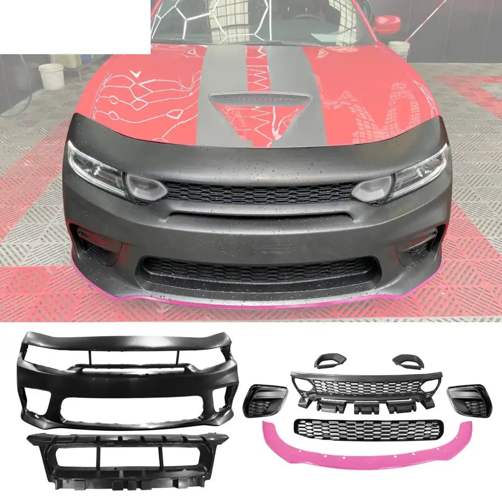 2015-2023 Dodge Charger Rear & Front Bumper + Pink Lip Diffuser PP Pink