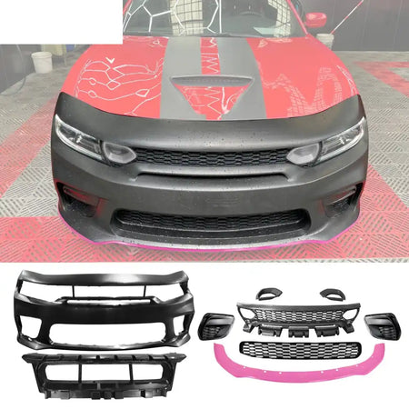2015-2023 Dodge Charger Rear & Front Bumper + Pink Lip Diffuser PP Pink